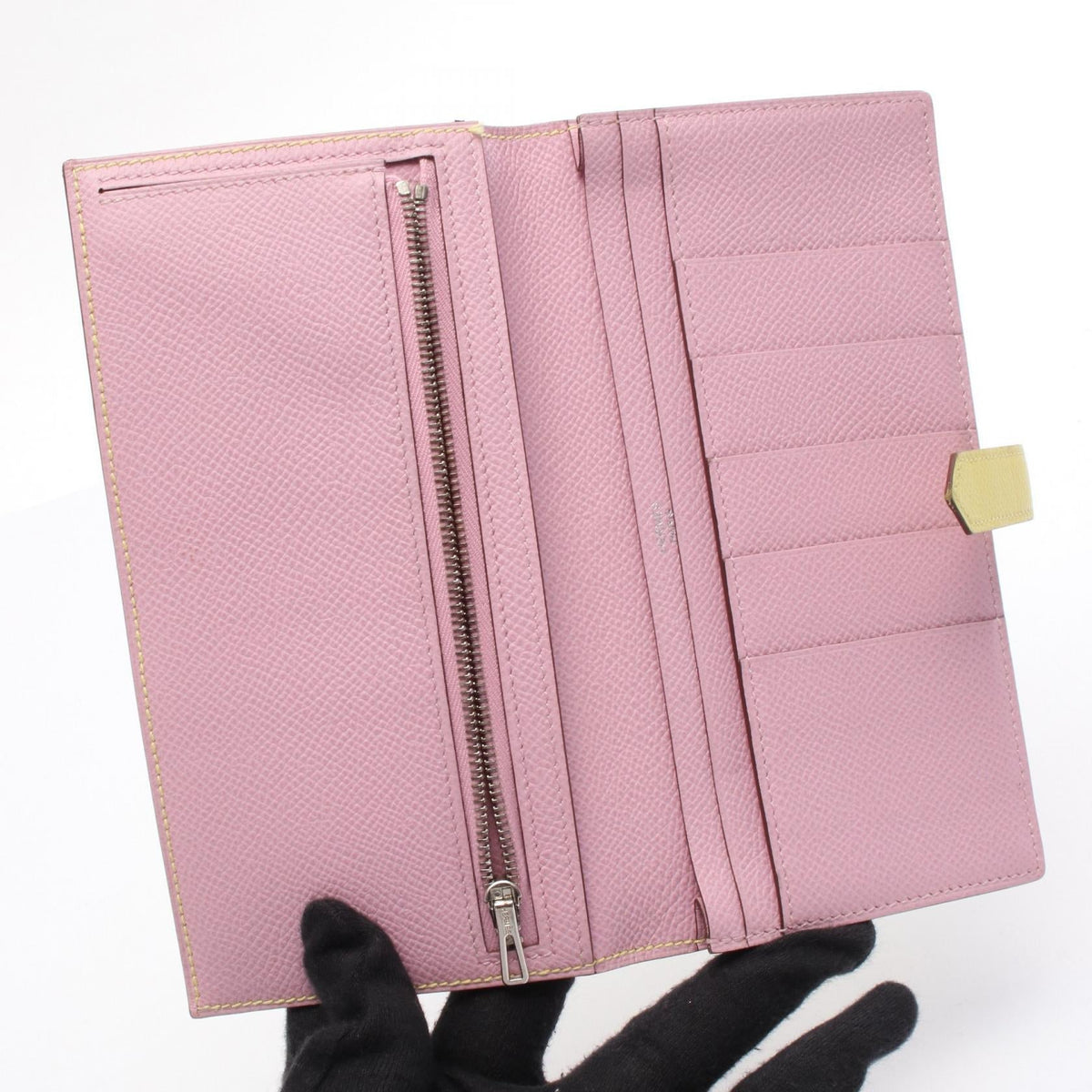 HERMES Bearn Soufflet Verso Lime Mauve sylvestre BifoldpursePink Pink Yellow/Pink Epsom Other Epsom 2107601112717