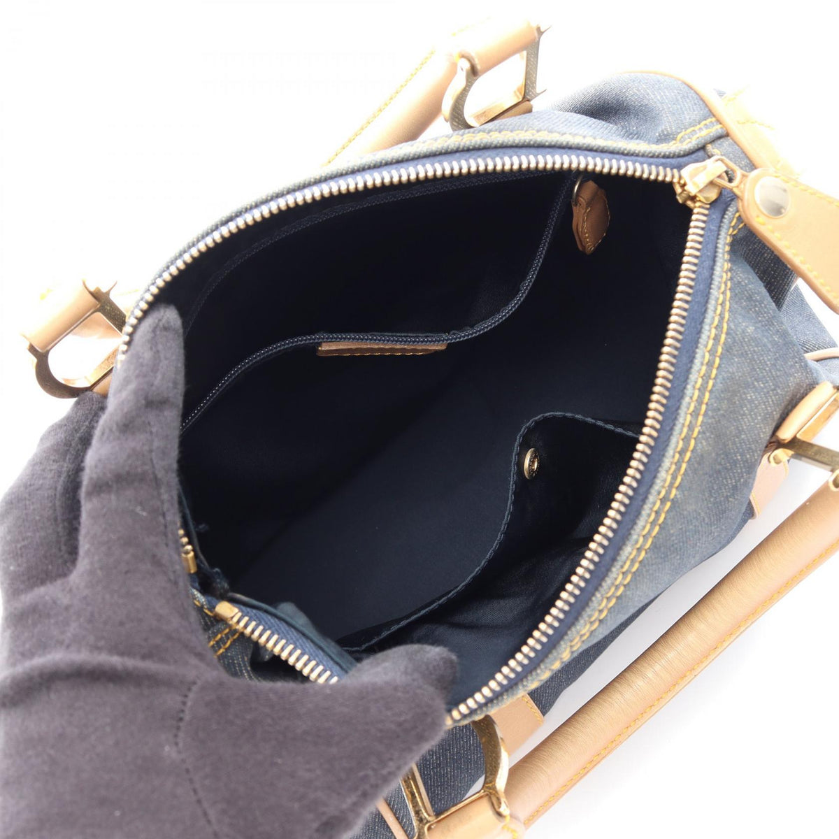 Dior Mini Boston Handbag Navy/Beige denim�leather 2101219754550