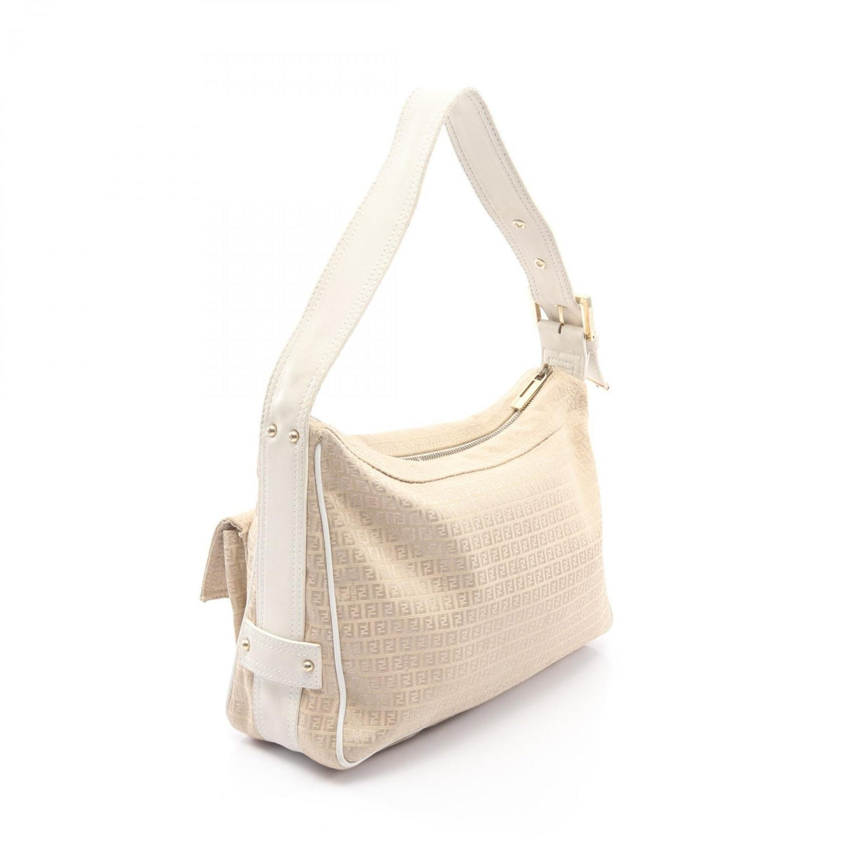 FENDI Micro FF Shoulder Bag Beige/White canvas leather 2101219742106