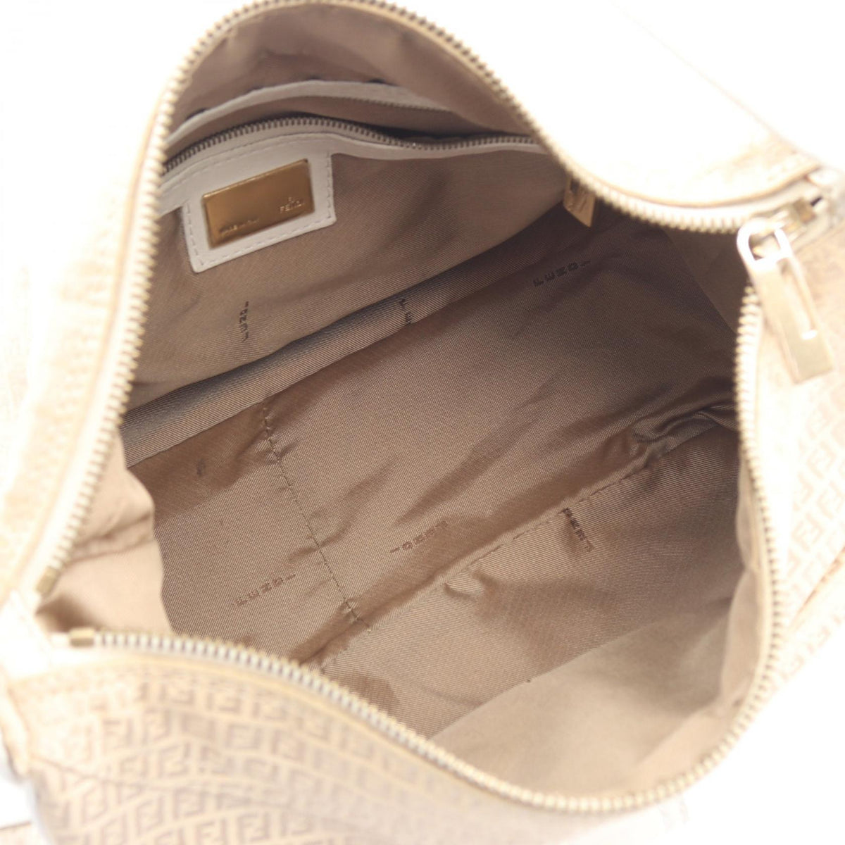 FENDI Micro FF Shoulder Bag Beige/White canvas leather 2101219742106
