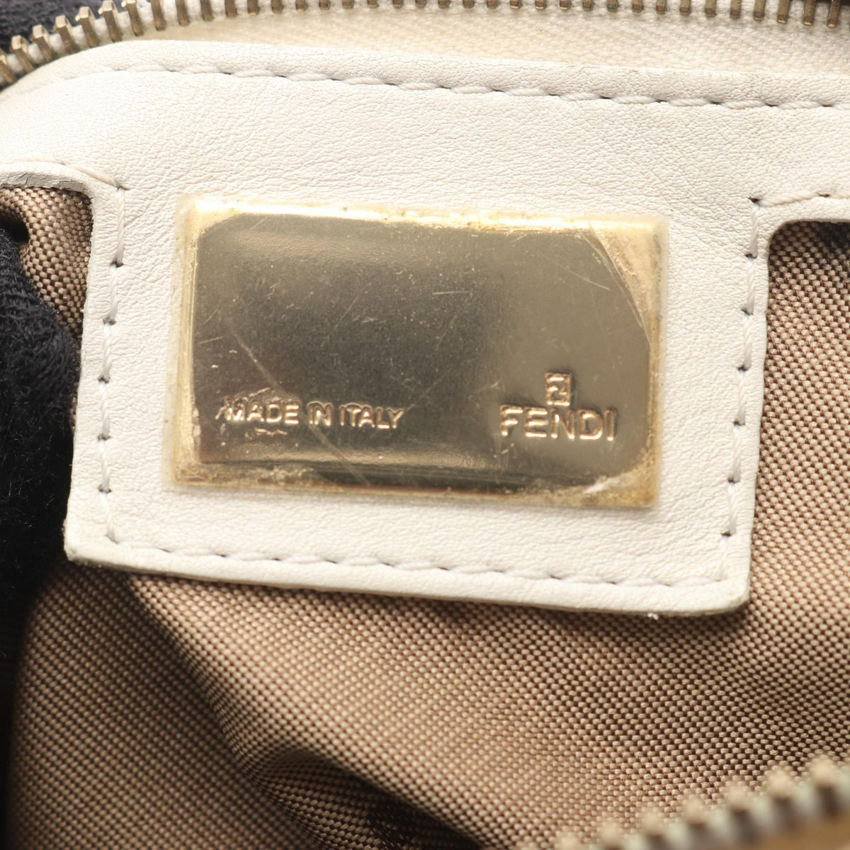 FENDI Micro FF Shoulder Bag Beige/White canvas leather 2101219742106