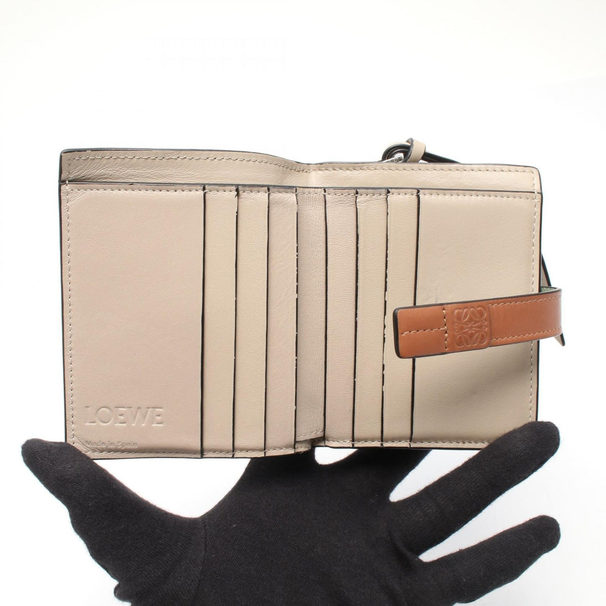 LOEWE Anagram Compact Zip Wallet Bi-fold wallet Green/Brown leather 2101219729831