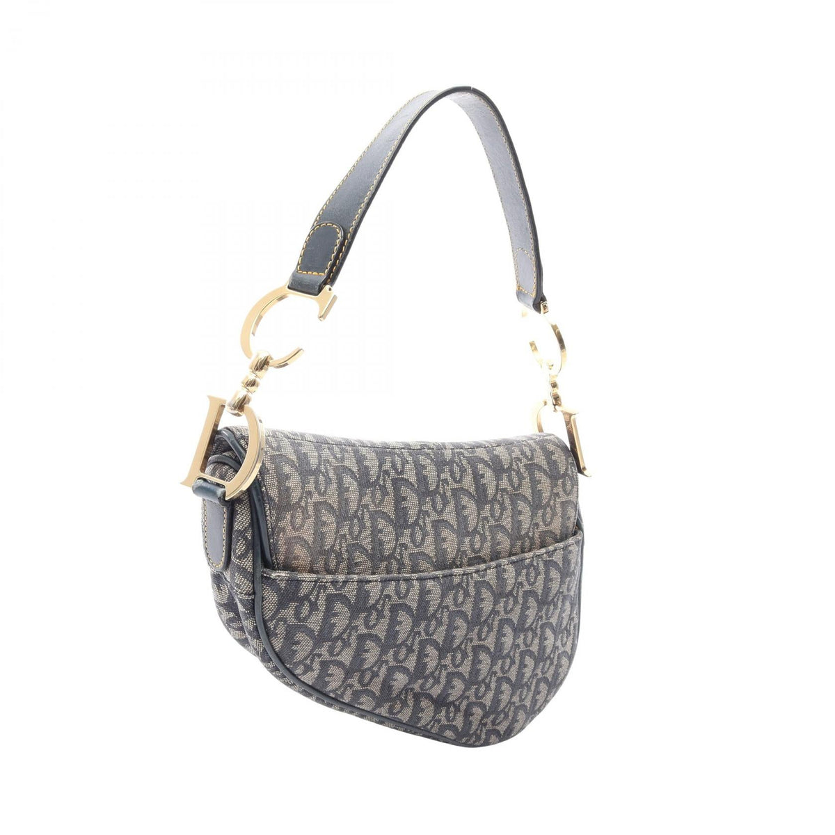 Dior Saddle bag Trotter Handbag Gray/Navy canvas�leather 2101219728179