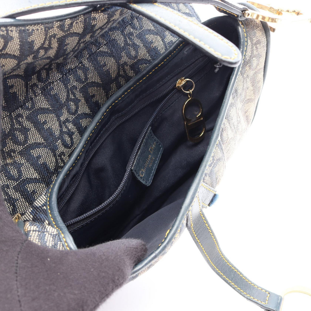 Dior Saddle bag Trotter Handbag Gray/Navy canvas�leather 2101219728179
