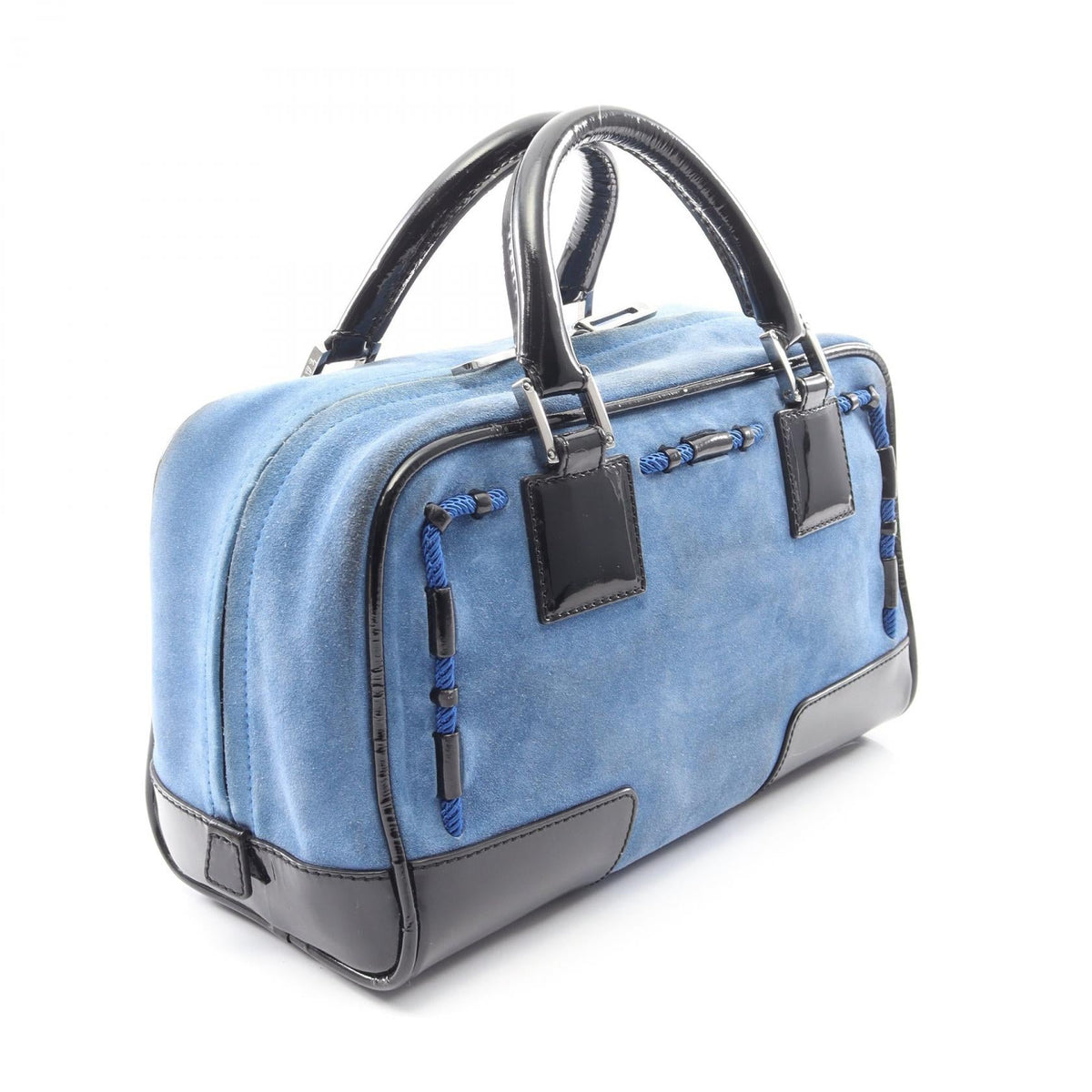LOEWE Americana 28 Handbag Blue/Black Suede Patent leather 2101219727868