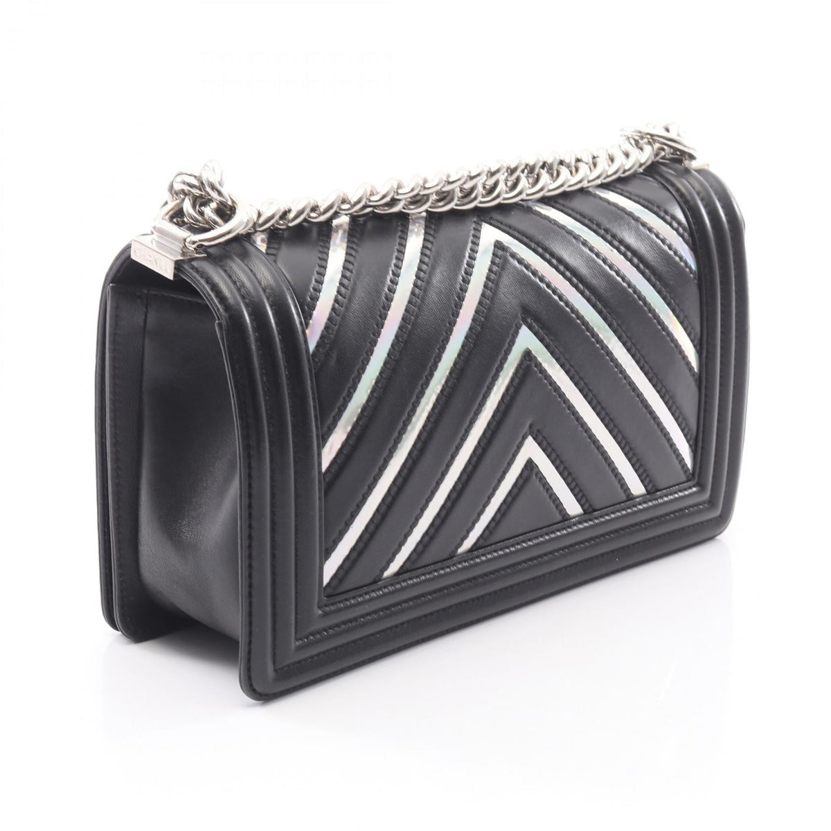 CHANEL Black/Silver Boy Chanel V stitch Lambskin (sheep leather) A67086 2101219717920
