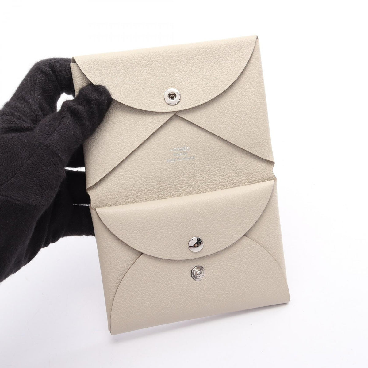 HERMES Calvi Duo Beton coin purse Beige Evercolor leather Other Evercolor leather 2104102520621