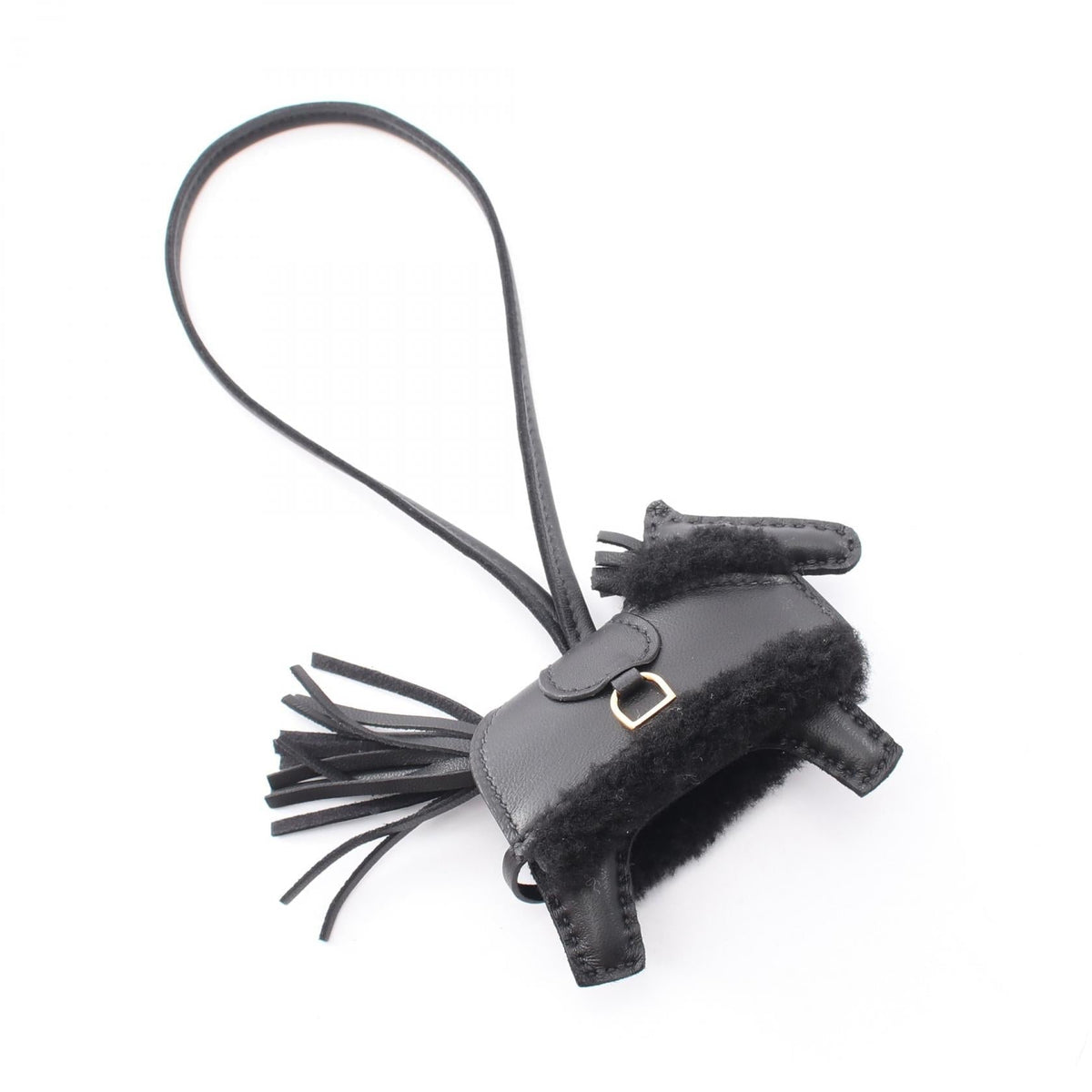 HERMES Rodeo PM Robeoplash charm Black Agneau milo wool Agneau milo / Swift leather 2121500000159