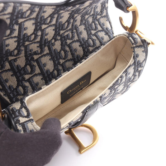 Dior Saddlebag Mini Oblique Jacquard 2WAY Handbag Beige/Navy canvas leather 2106800626230