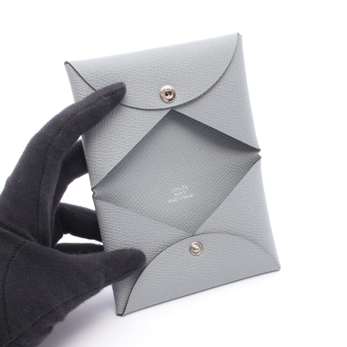 HERMES Calvi Gripanthan coin purse Gray Epsom leather 2104102532310