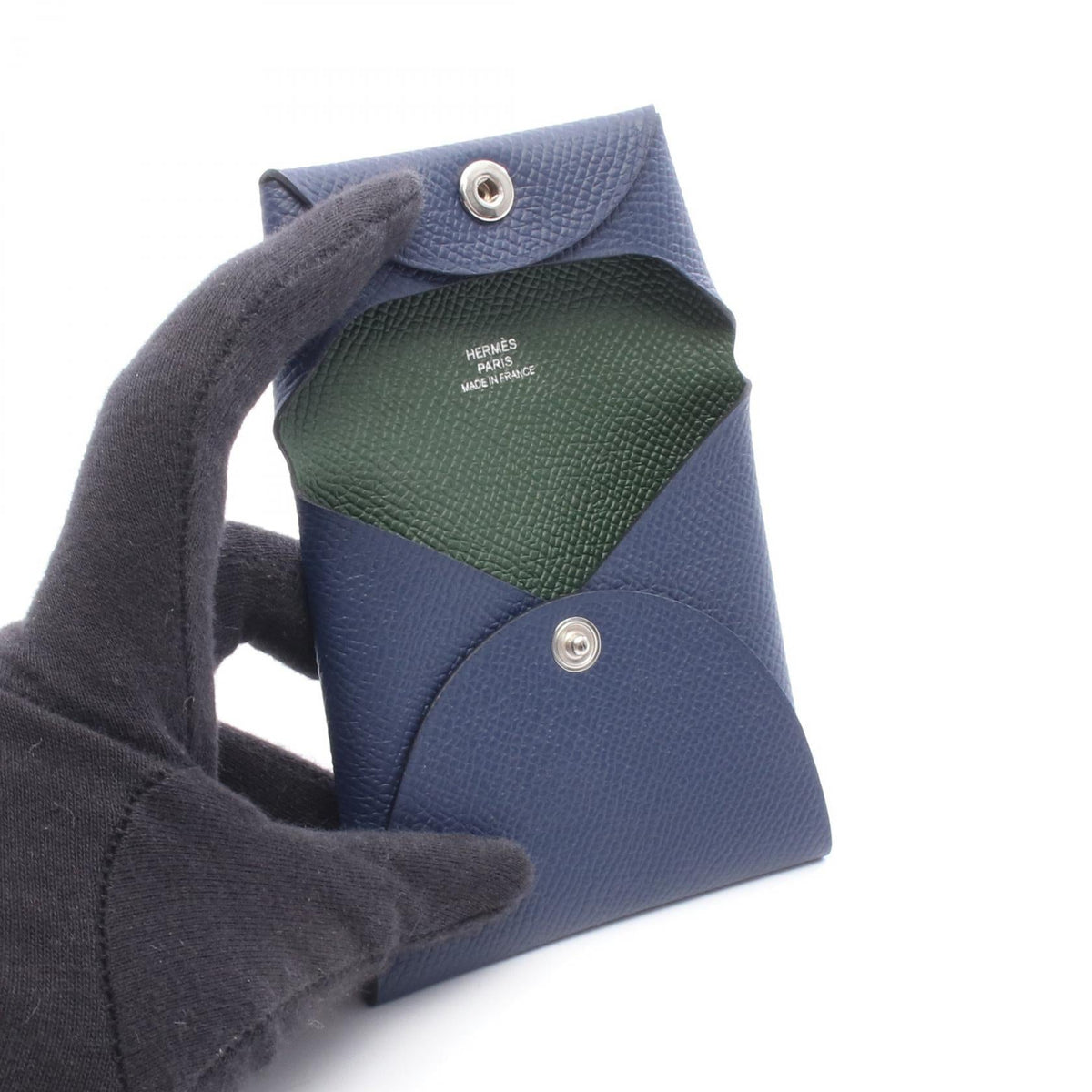 HERMES Bastia Verso Blue saphir Vert anglais coin purseBlue saphir Blue saphir Navy/Green Epsom leather 2104102531214