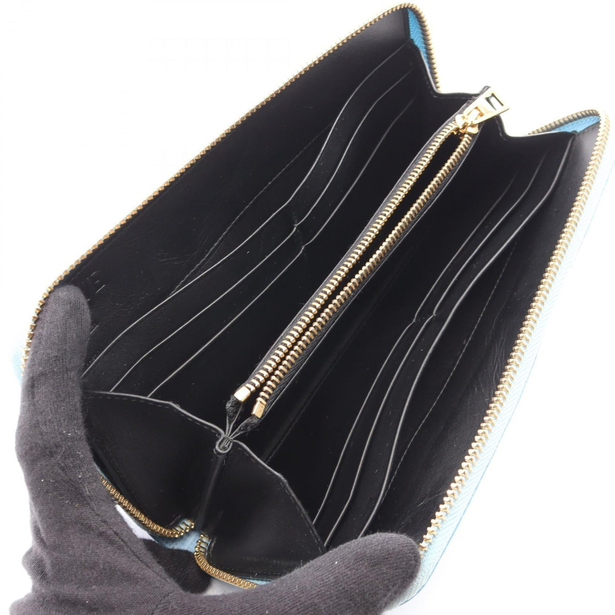 LOEWE Linen Zip Around Wallet Around long wallet Blue leather 2104102530200
