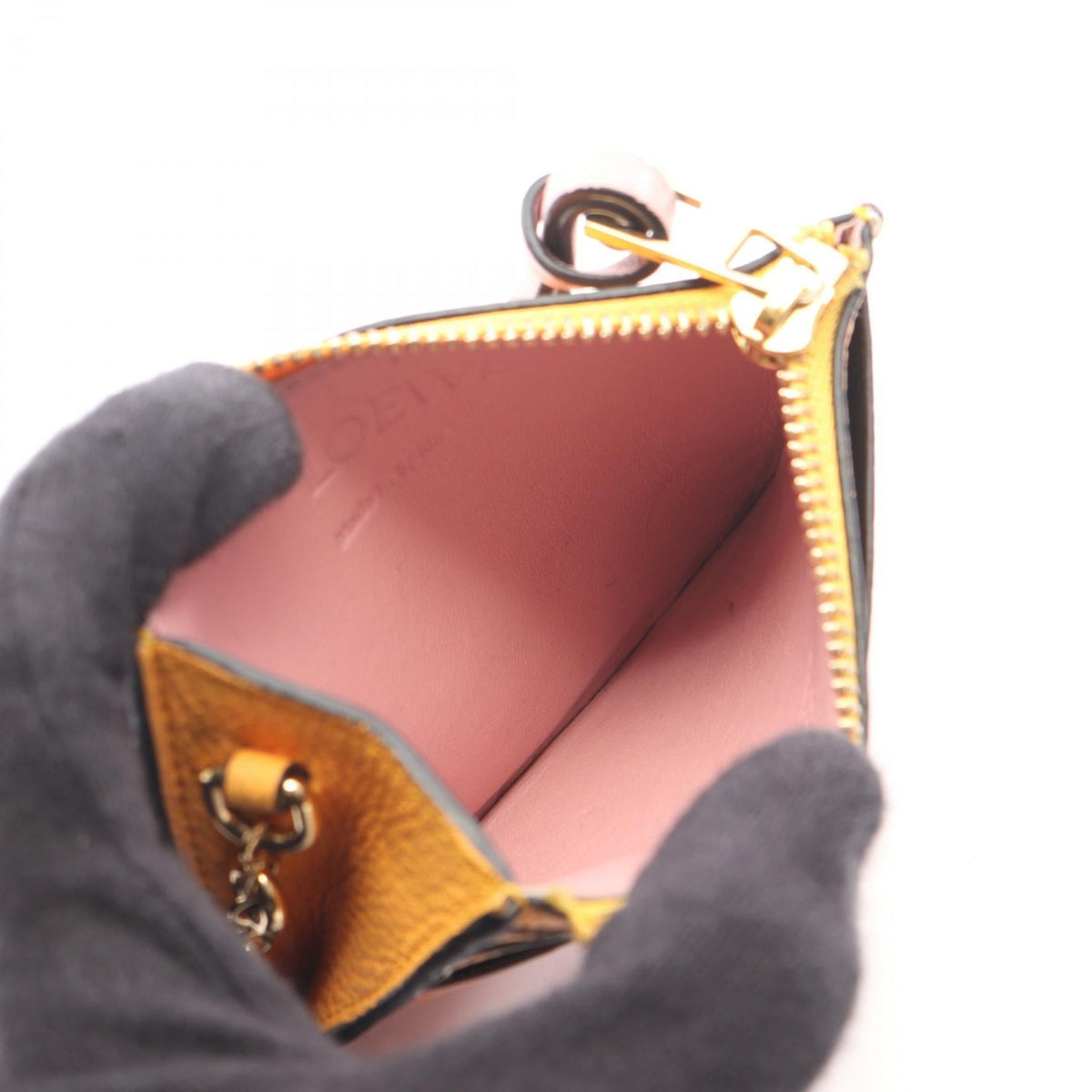 LOEWE Anagram Square Coin Card Holder with Keyring coin purse Brown/Orange/Pink leather C821SQLX03 2104102530217