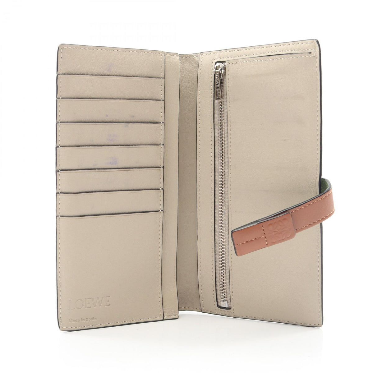 LOEWE Vertical wallet large Bifoldpurse Green/Brown leather 2120900132378