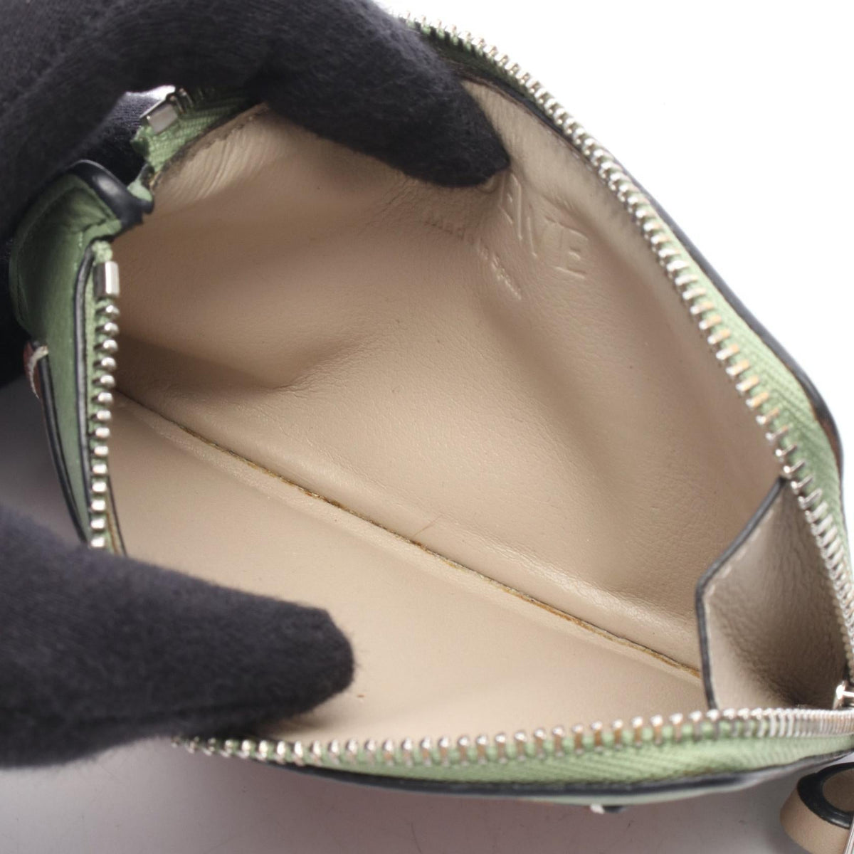 LOEWE Coin card holder coin purse Green/Brown leather 2120900132354
