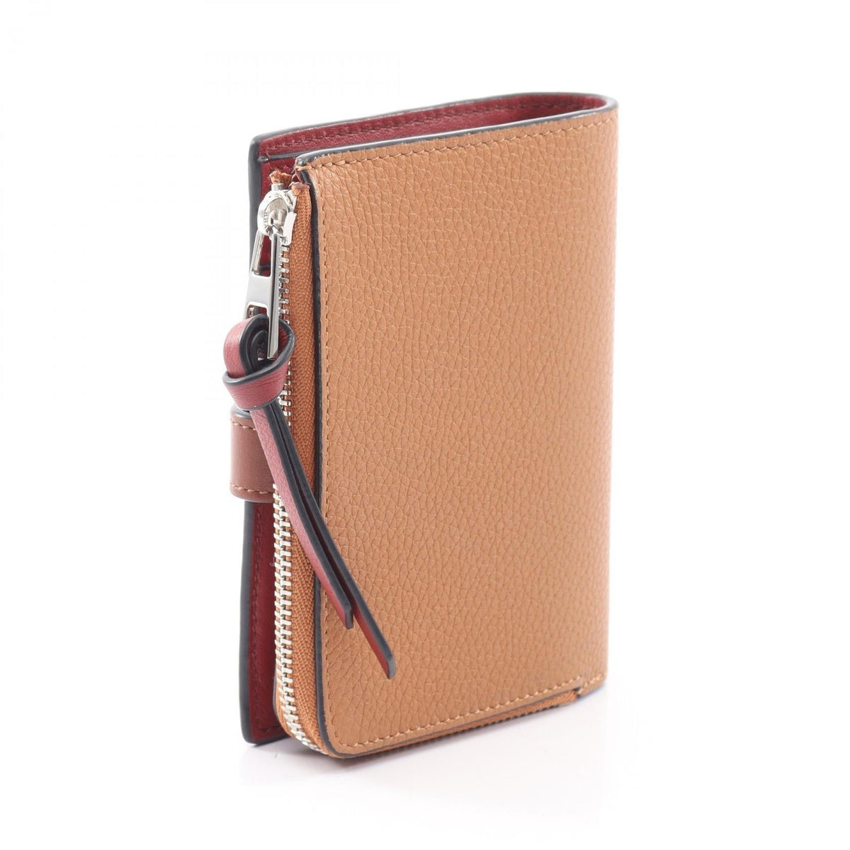 LOEWE Slim Zip Bifold Wallet Bi-fold wallet Brown/Red leather C660P30X02 2120900132057