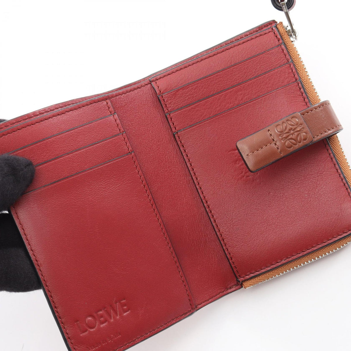 LOEWE Slim Zip Bifold Wallet Bi-fold wallet Brown/Red leather C660P30X02 2120900132057