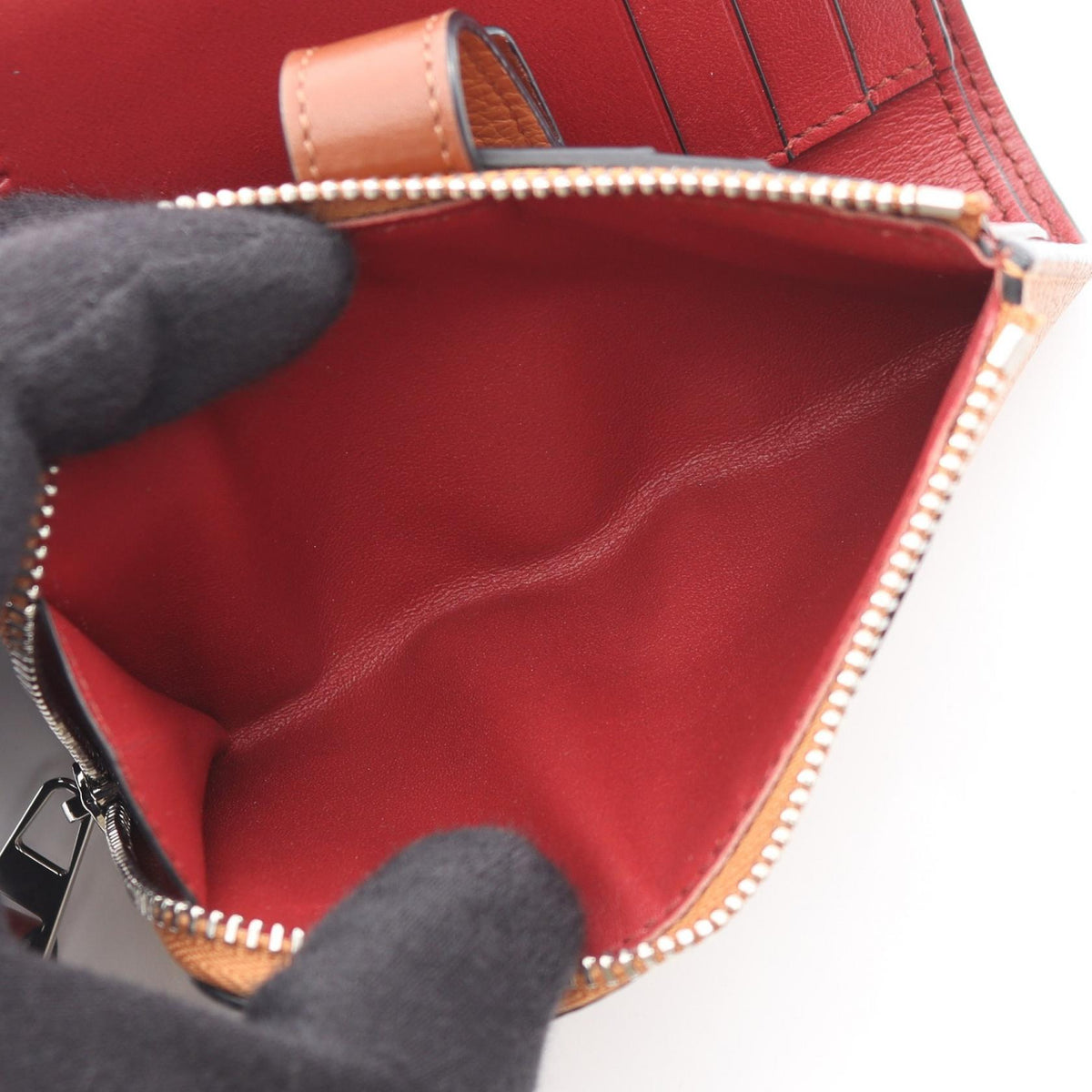 LOEWE Slim Zip Bifold Wallet Bi-fold wallet Brown/Red leather C660P30X02 2120900132057