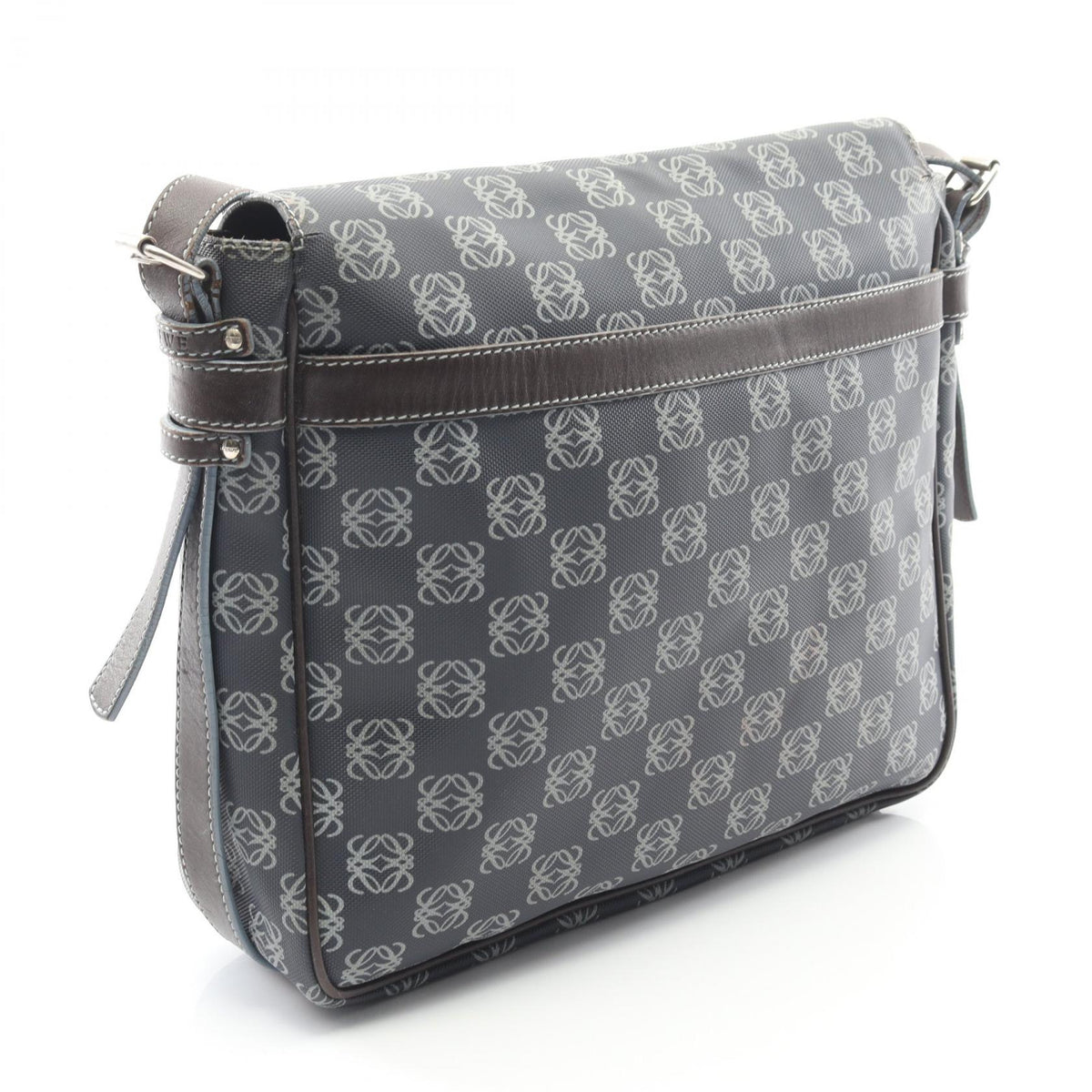 LOEWE anagram Shoulder Bag Blue/Brown PVC coated canvas leather 2101219358321