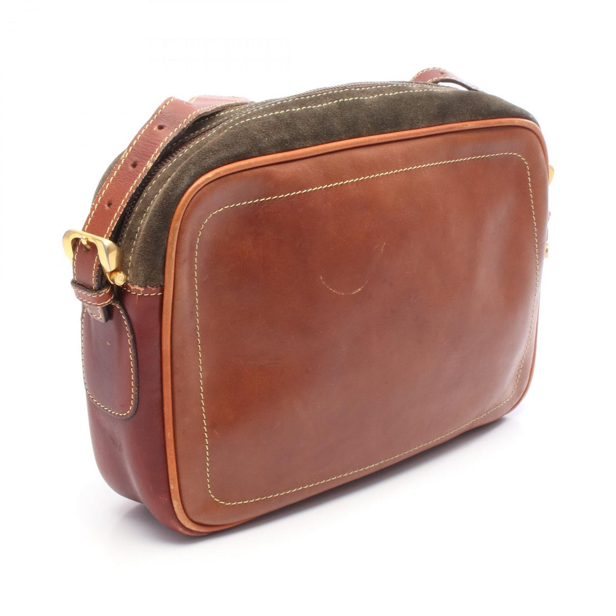 LOEWE anagram Shoulder Bag Khaki/Brown Suede leather 2101219329185