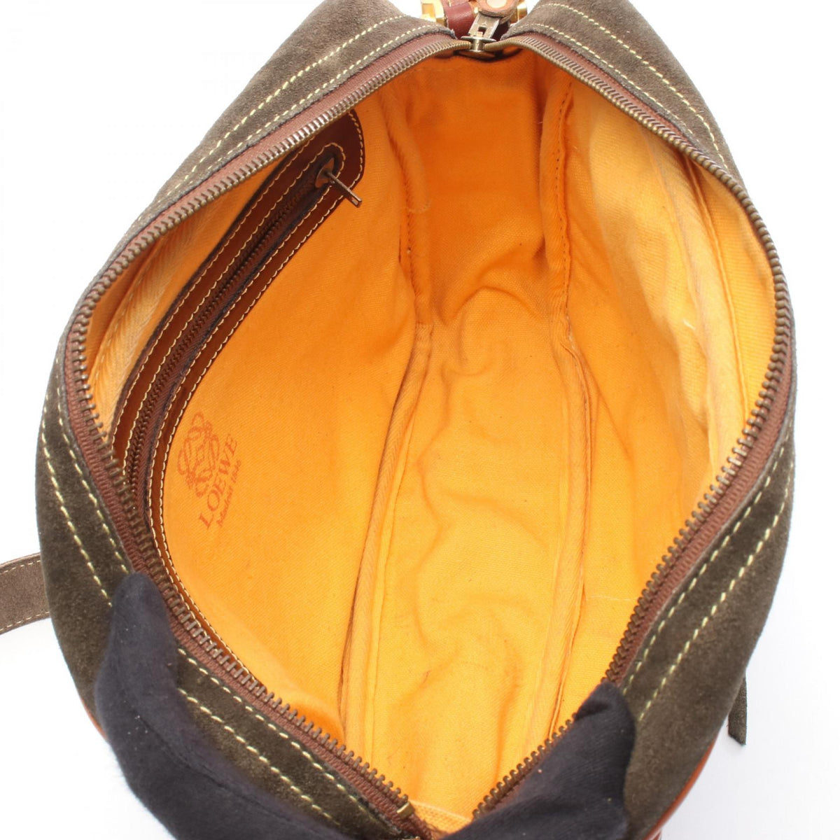 LOEWE anagram Shoulder Bag Khaki/Brown Suede leather 2101219329185