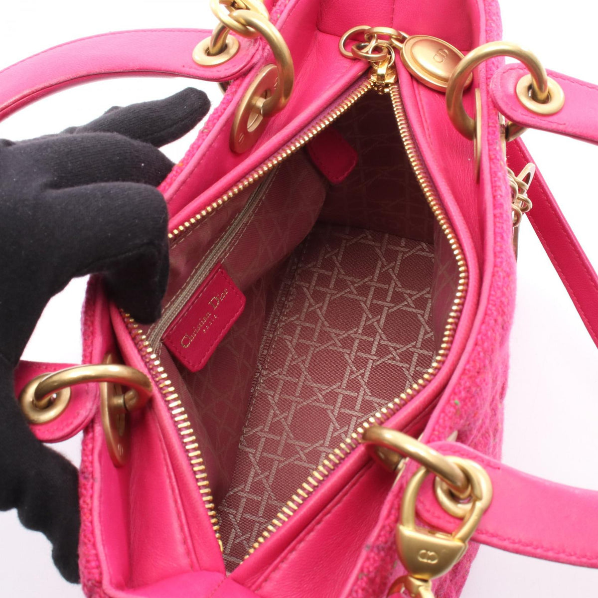 Dior LADY DIOR Christian Dior Handbag Pink Fabric 2101219297231