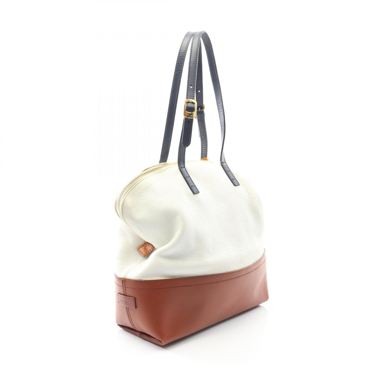 FENDI Pecan Shoulder Bag White/Brown/Navy leather 8BN232 2101219225135