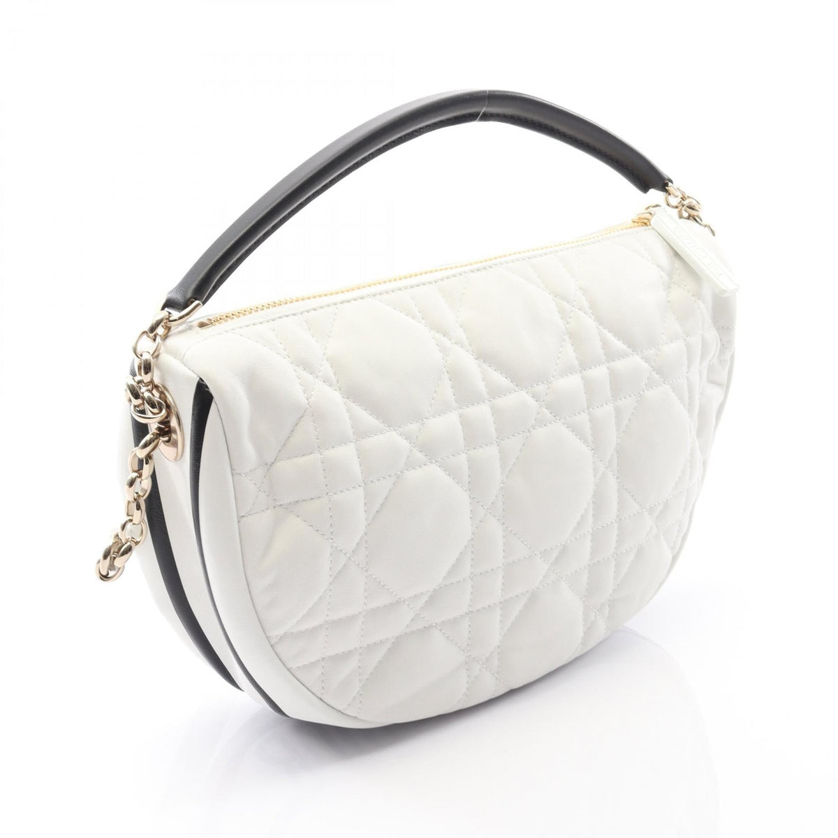 Dior VIBE Medium Hobo Cannage Handbag White/Black leather 2101219150567