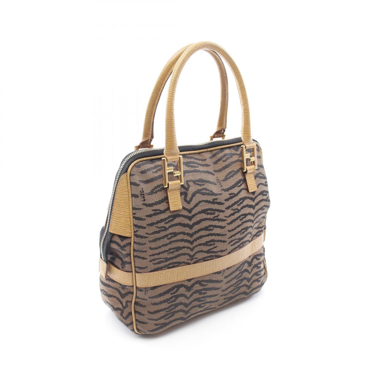 FENDI Zebra 2WAY Tote Bag Brown/Black canvas�leather 2101219713472