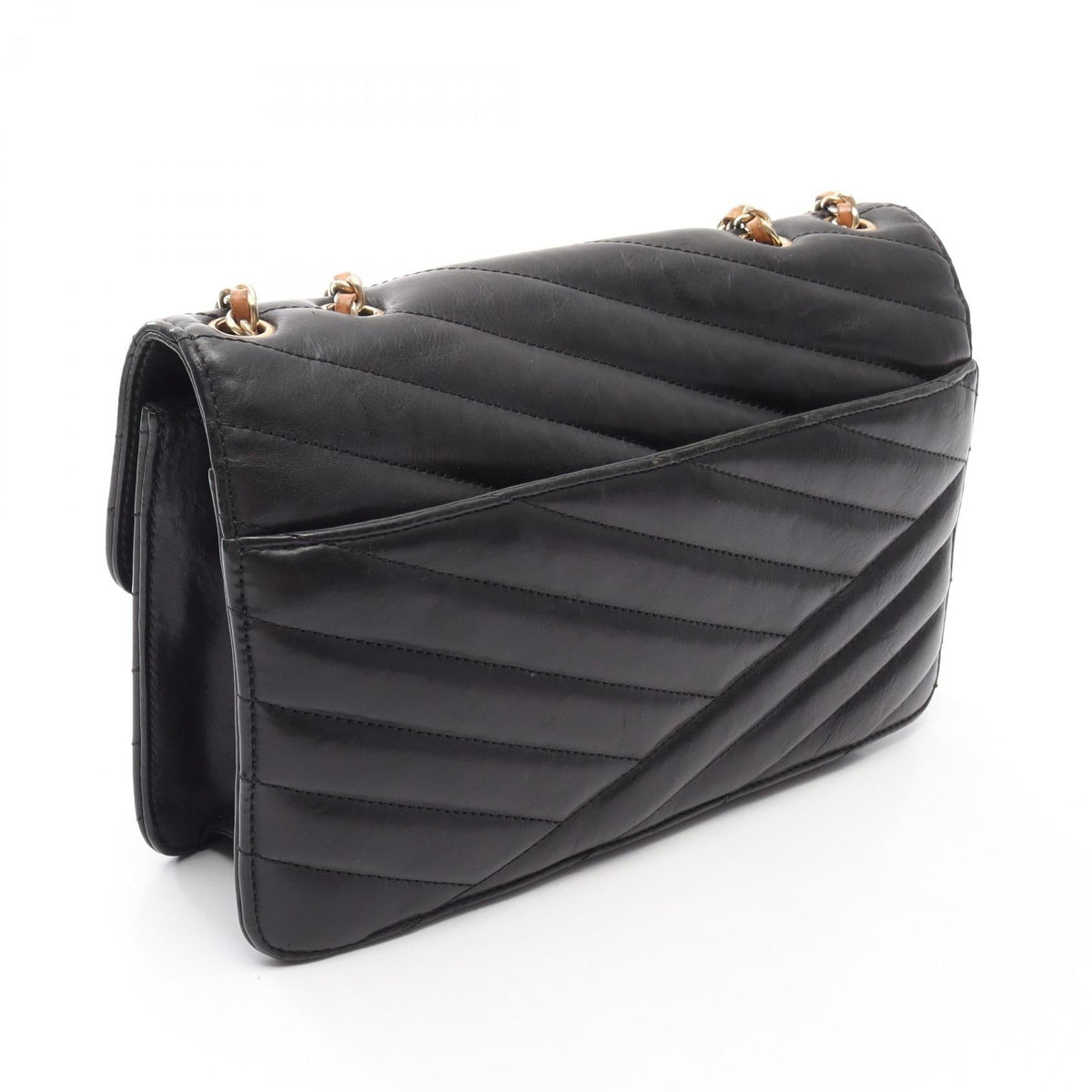 CHANEL Black Bias stitch leather 2101219687032