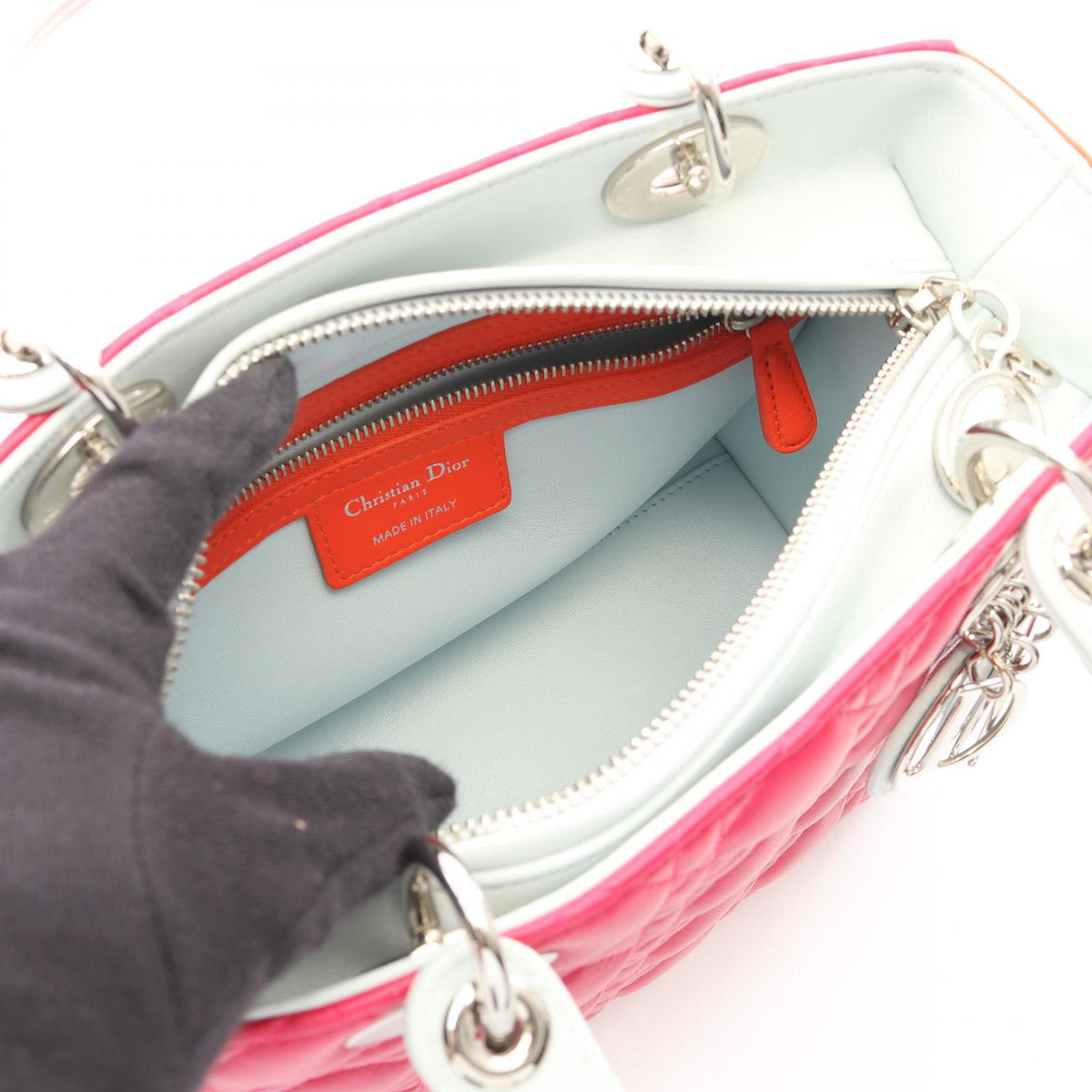Dior LADY DIOR Christian Dior Cannage 2WAY Handbag Pink/Orange/Blue leather 2101219686714