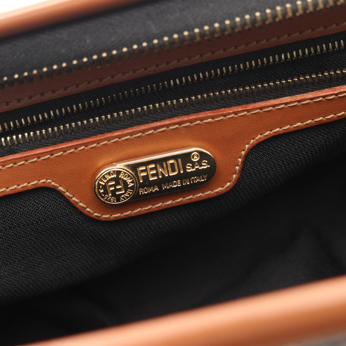 FENDI Pecan Handbag Black/Brown PVC coated canvas leather 2101219671802