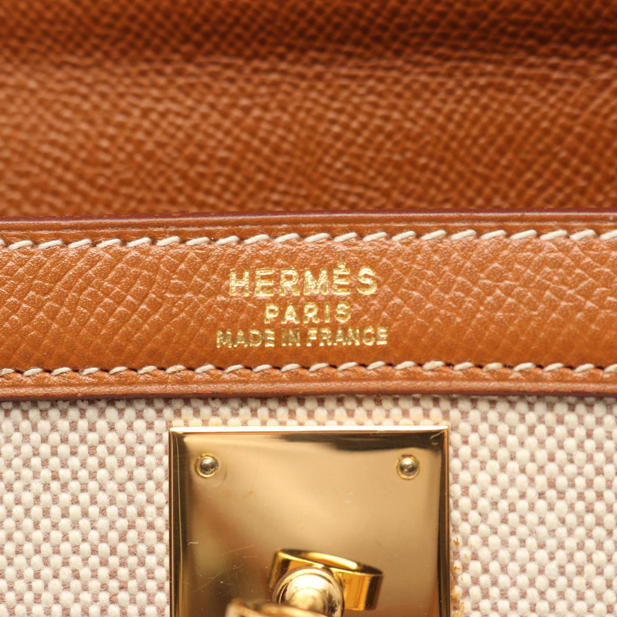 HERMES Kelly 32 HandbagEcru Ecru Beige/Brown/Gold Toile H canvas leather Toile H / Courchevel 2101219615578