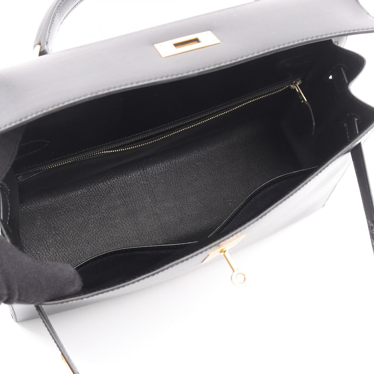 HERMES Kelly 32 2WAY (External Stitching) Handbag Black Box calf leather Calfskin (cowhide) 2101219817569
