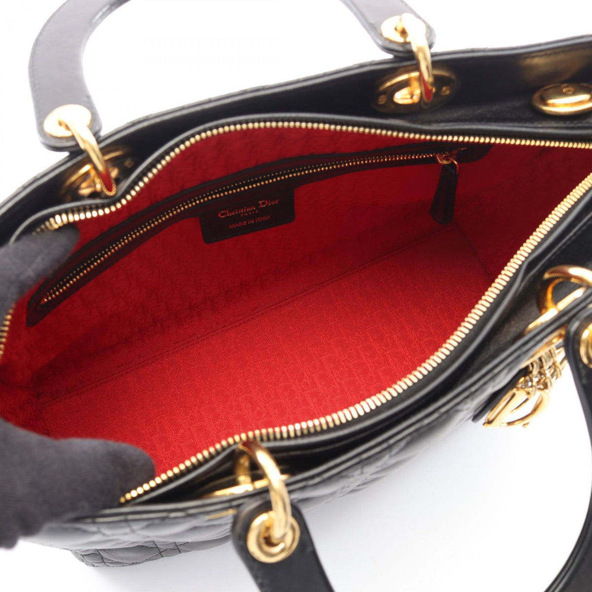 Dior Lady Christian Dior Large Cannage 2WAY Handbag Black leather 2101219812557