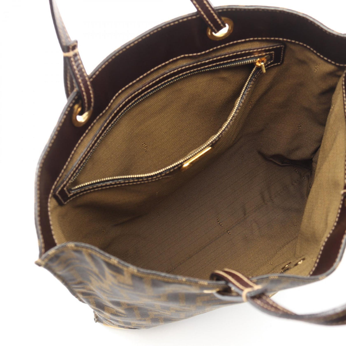 FENDI Zucca Tote Bag Brown Nylon�leather 2101219808765