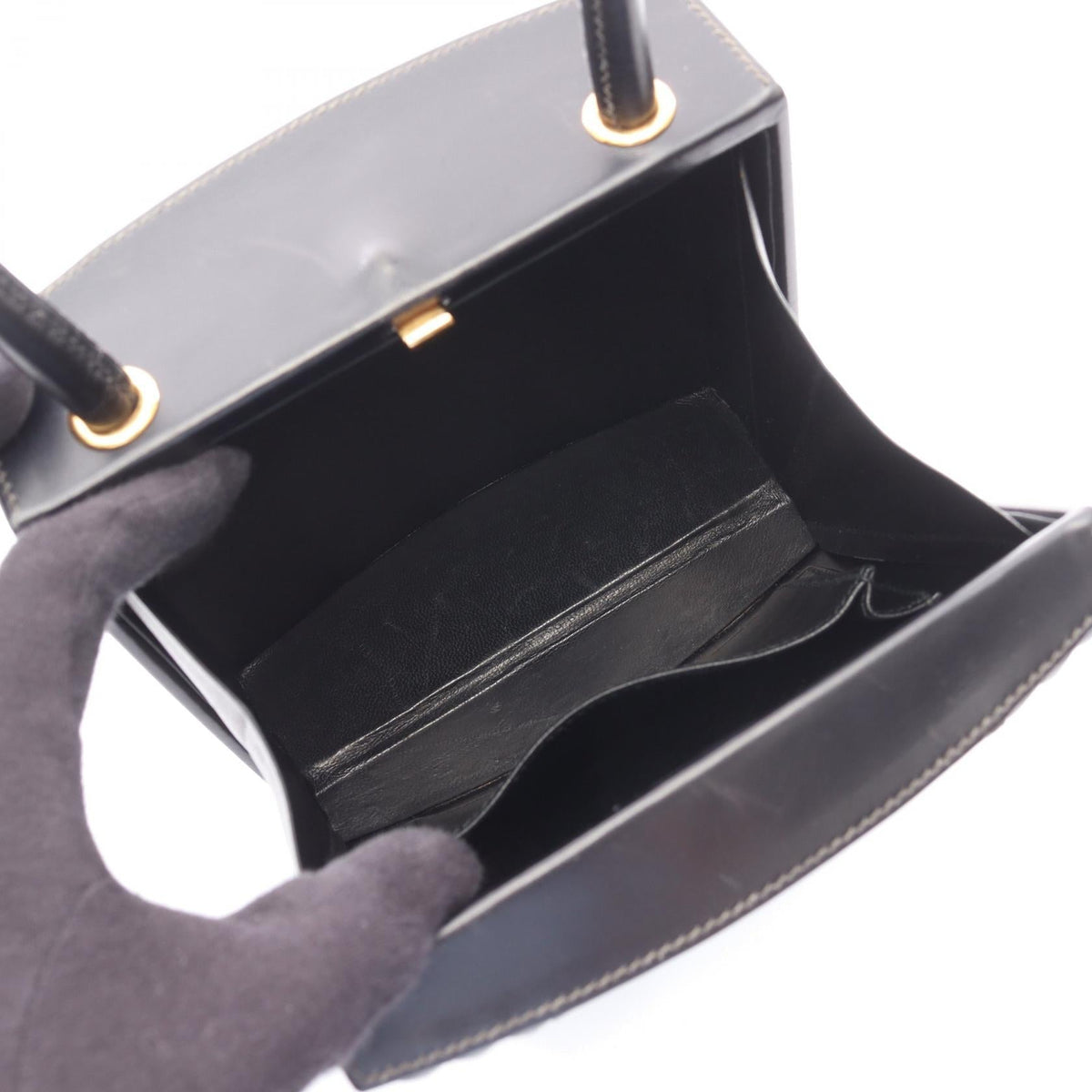 HERMES Cadena Kelly Handbag Black Box calf leather Calfskin (cowhide) 2101219807522