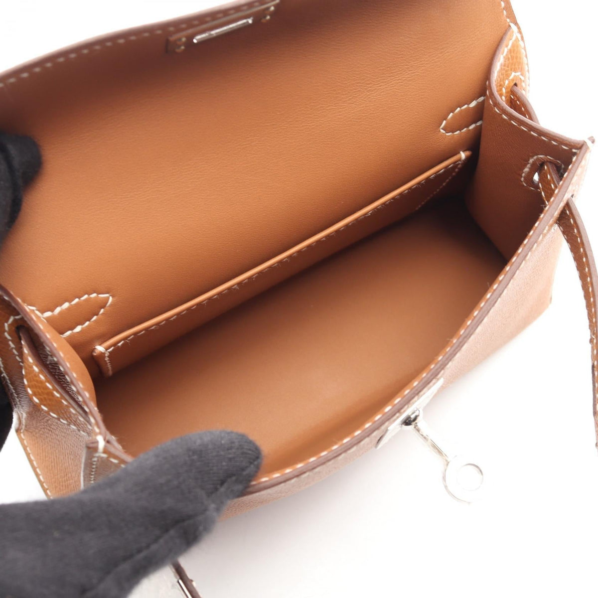 HERMES Mini Kelly 2 Gold, external stitching, 2-way Handbag Brown Epsom leather 2101219783673