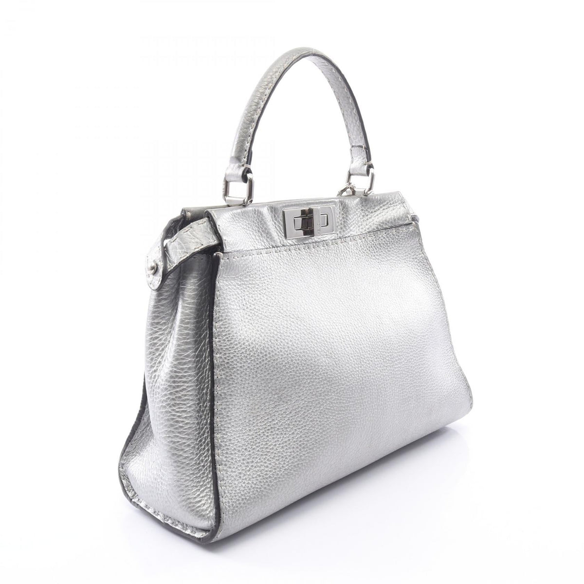 FENDI Peekaboo Regular Selleria 2WAY Handbag Silver leather 8BN290 2100301239340