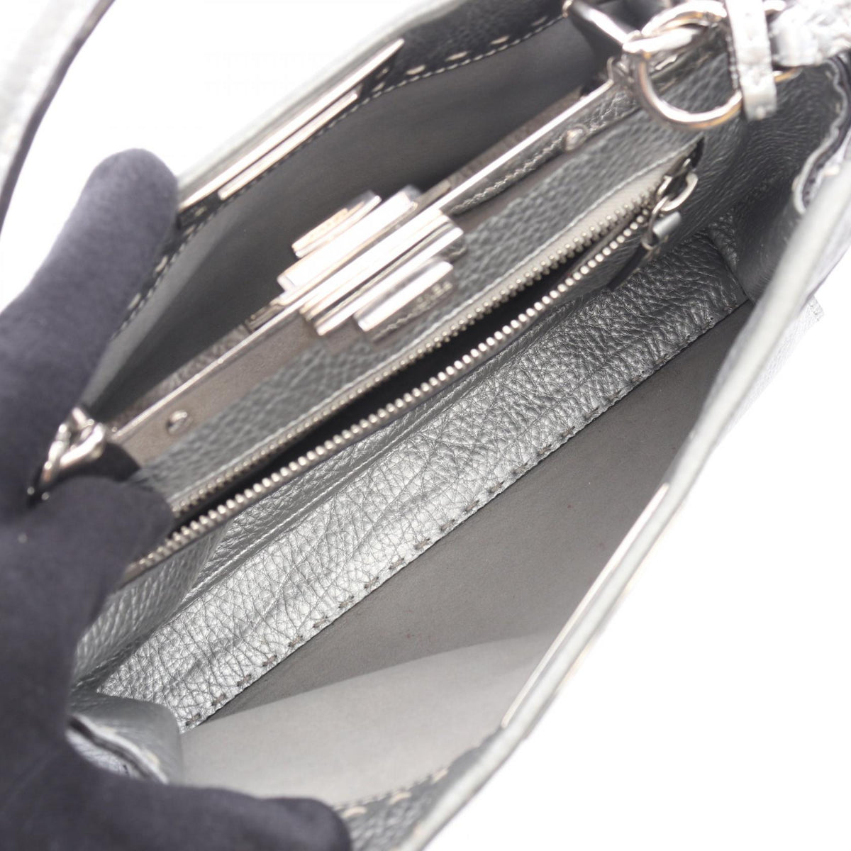 FENDI Peekaboo Regular Selleria 2WAY Handbag Silver leather 8BN290 2100301239340