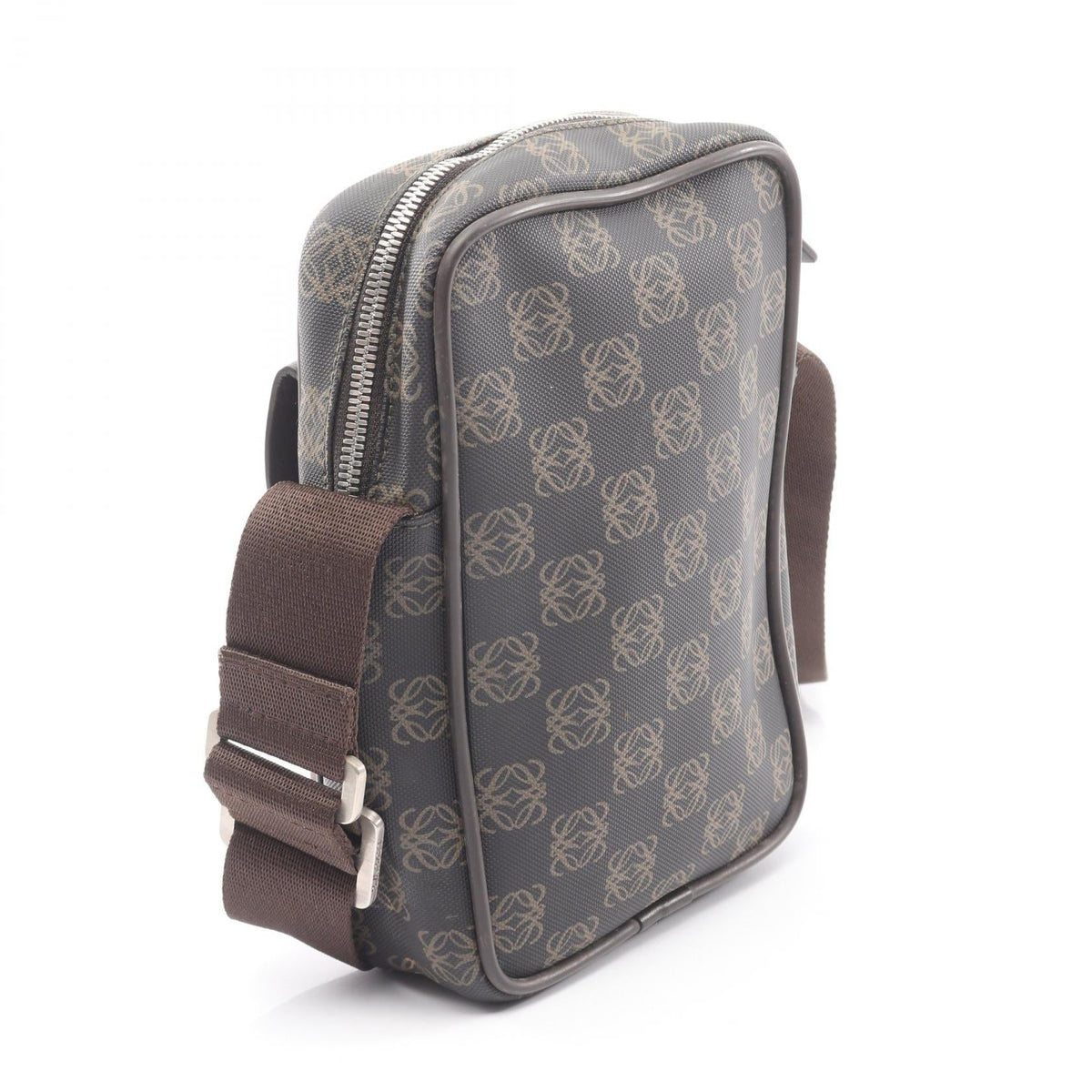 LOEWE Repeat anagram Shoulder Bag Brown PVC coated canvas leather 2101219835914