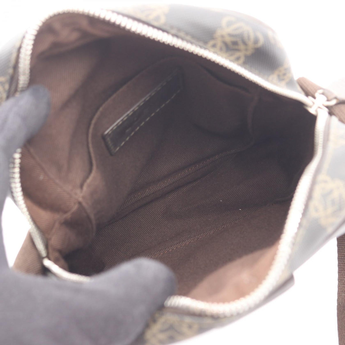 LOEWE Repeat anagram Shoulder Bag Brown PVC coated canvas leather 2101219835914