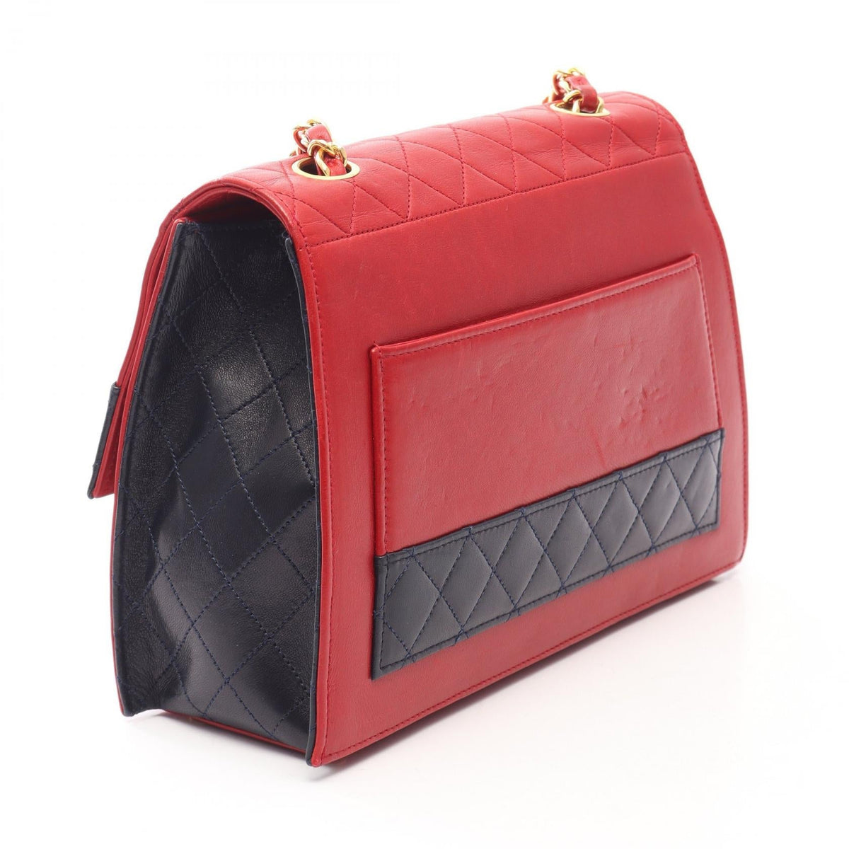 CHANEL Red/Navy Matelasse Bicolor Turnlock Lambskin (sheep leather) 2101219834863