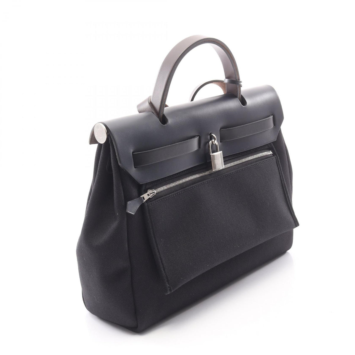 HERMES Alebag Zip PM 2WAY HandbagBlue nuit Blue nuit Black/Navy Towar Military canvas leather Toile Military / Vache leather hunter 2101219830377