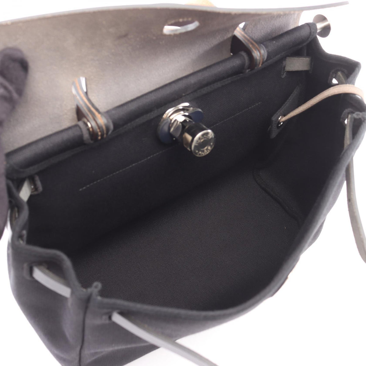 HERMES Alebag Zip PM 2WAY HandbagBlue nuit Blue nuit Black/Navy Towar Military canvas leather Toile Military / Vache leather hunter 2101219830377