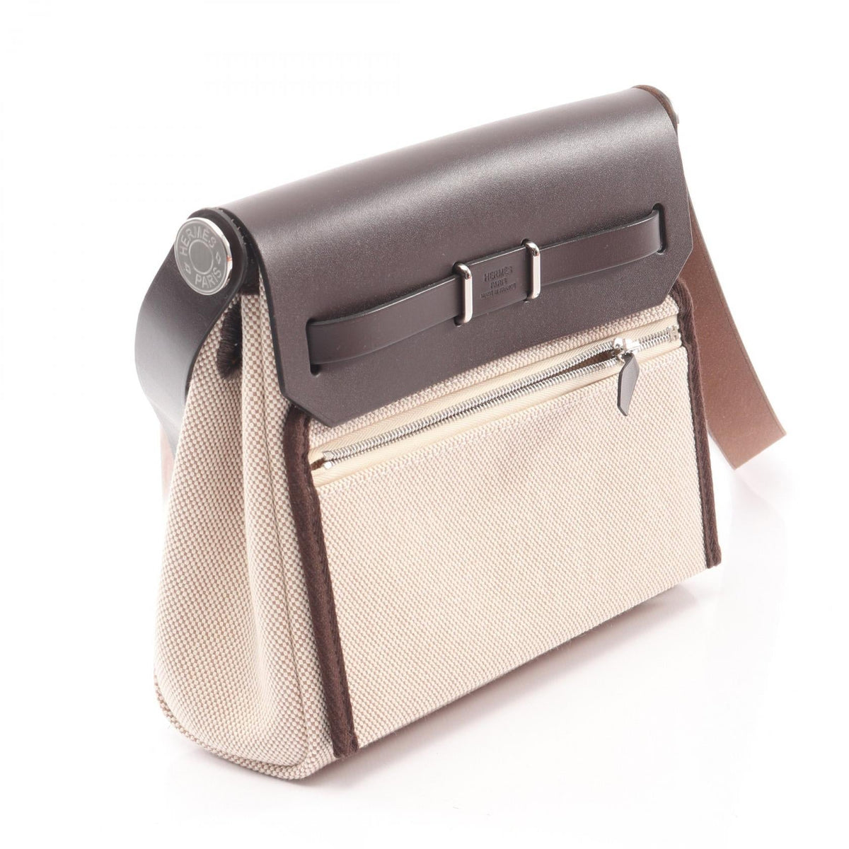 HERMES Airbag Zip Mini Shoulder BagEcru Ecru Beige/Brown/Evennes Toile H canvas leather Toile H / Vache leather Hunter 2101219826660