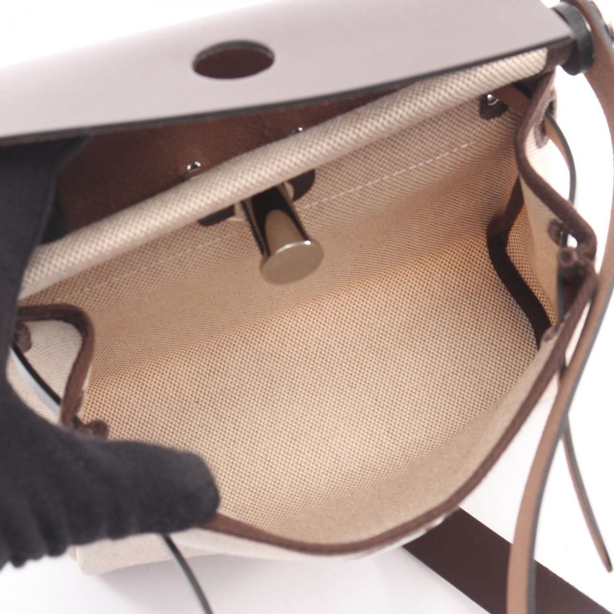 HERMES Airbag Zip Mini Shoulder BagEcru Ecru Beige/Brown/Evennes Toile H canvas leather Toile H / Vache leather Hunter 2101219826660