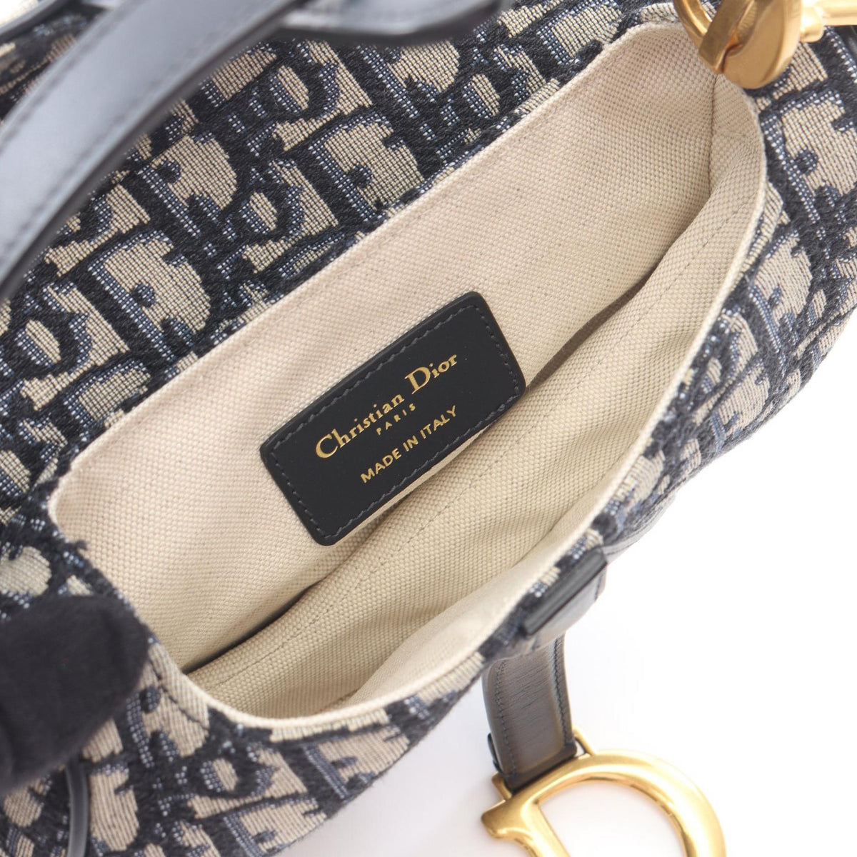 Dior Saddlebag Mini Oblique Jacquard 2WAY Handbag Beige/Navy canvas�leather 2101219826271