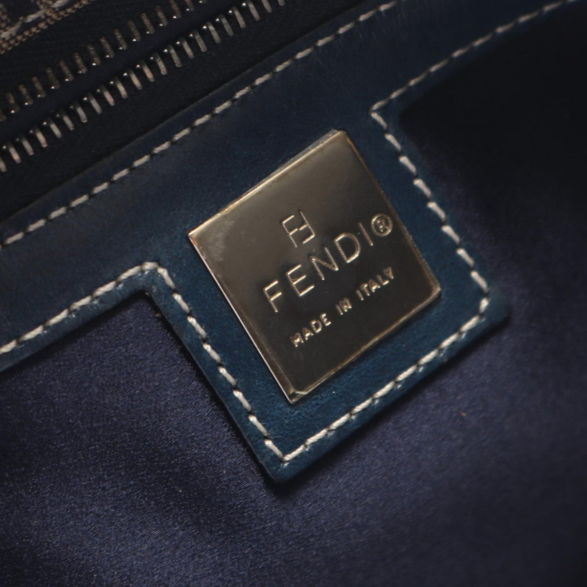 FENDI Mamma bucket Zucchino Shoulder Bag Gray/Navy canvas�leather 2101219824642
