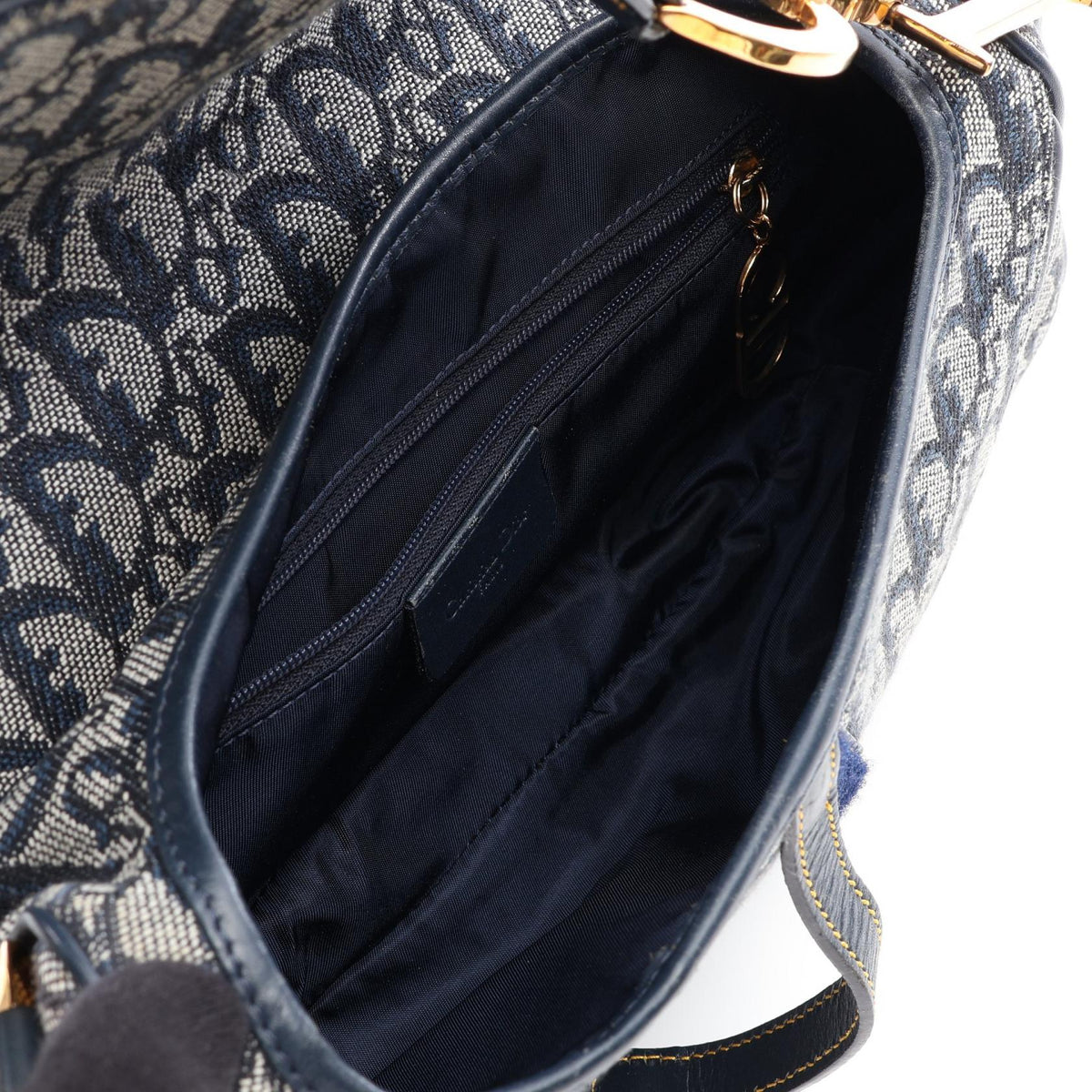 Dior Double saddle bag trotter Shoulder Bag Navy canvas�leather 2101219913216
